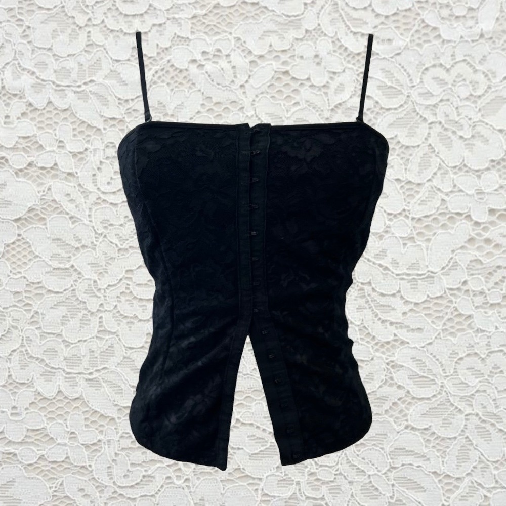 vintage express black lace hook eye corset tank top